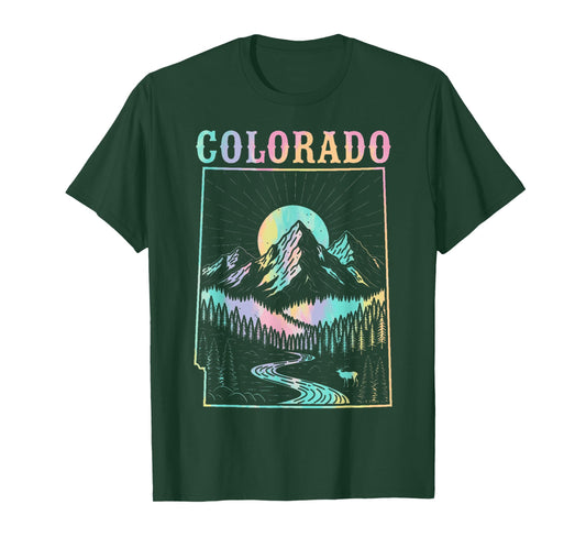 Colorado Retro Vintage Mountains State Map Travel Hiking T-Shirt
