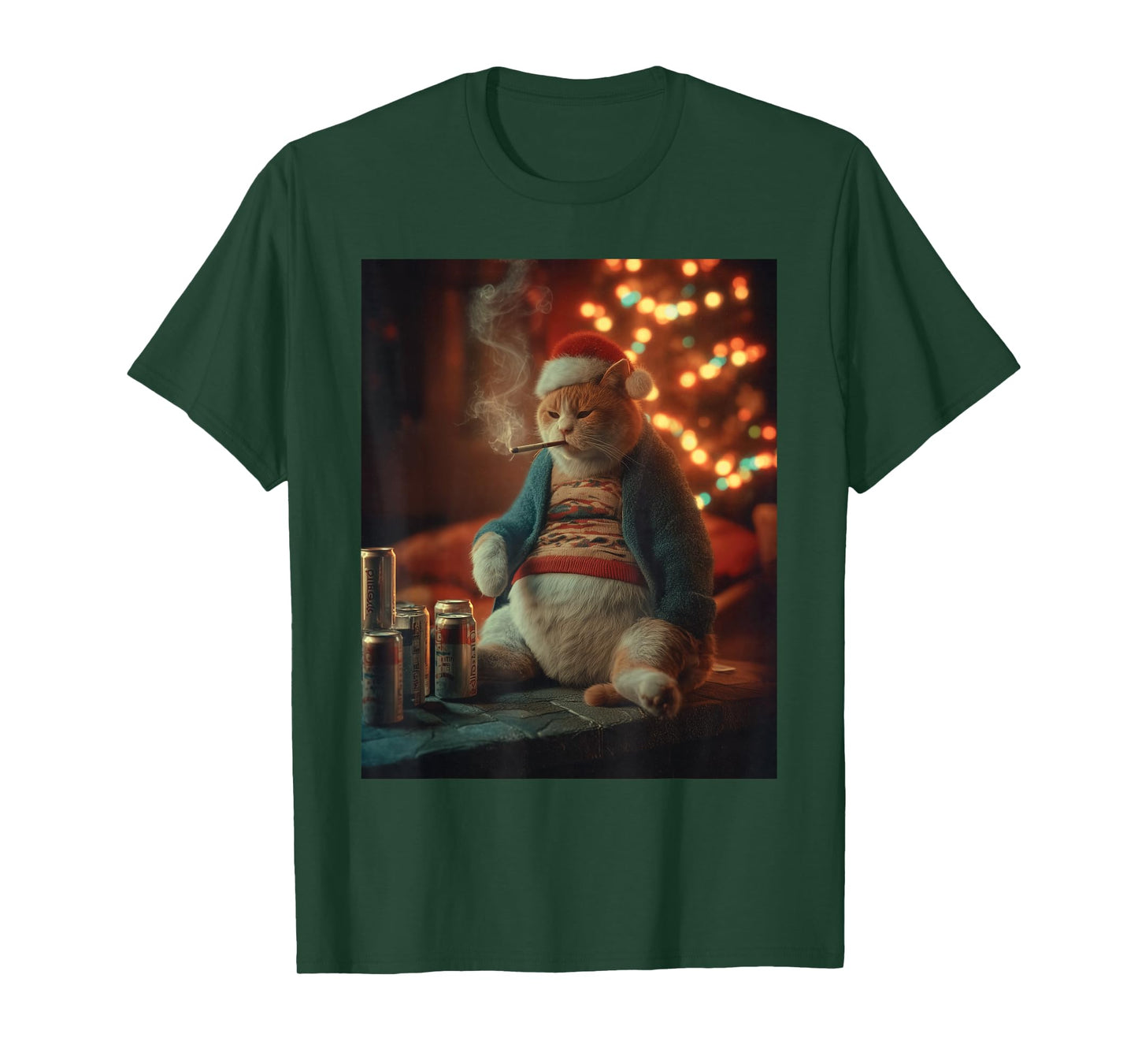Christmas Cat Smoking Cigarette Meme Gen Z T-Shirt