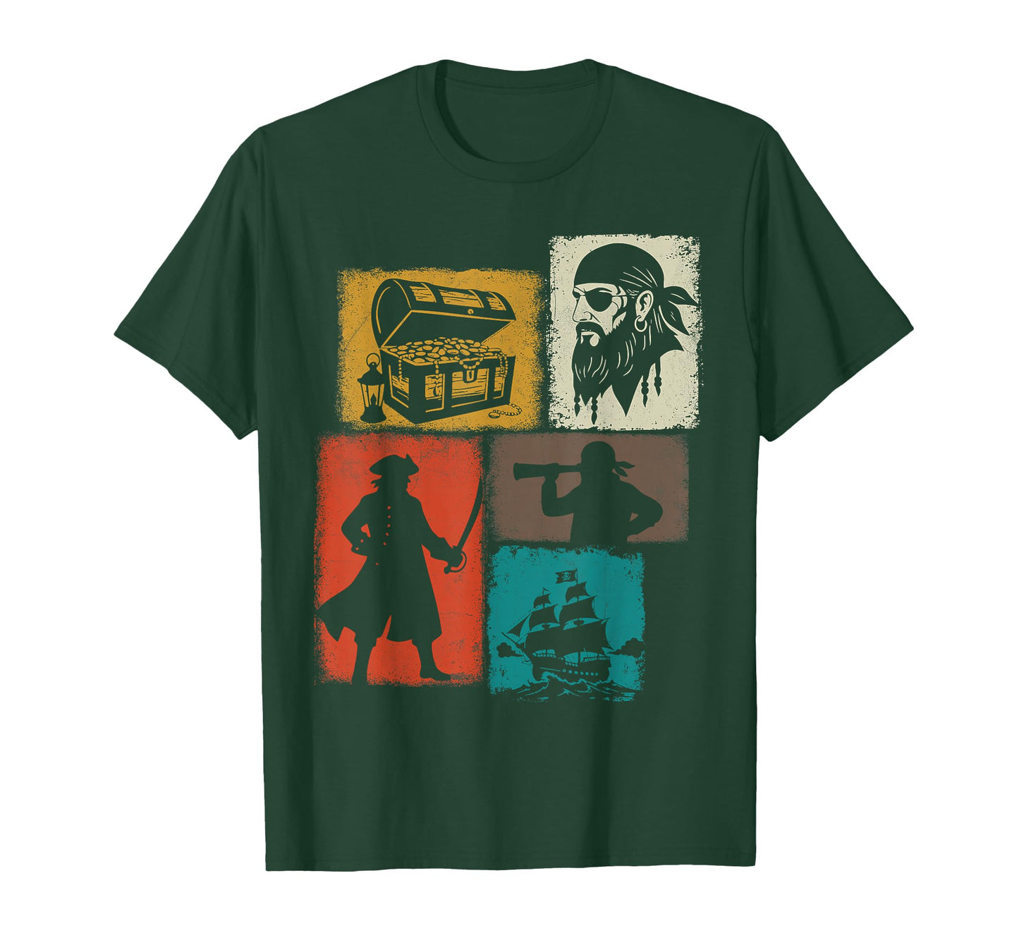 Pirate Vintage Collage Sailor Captain Treasure Hunter T-Shirt