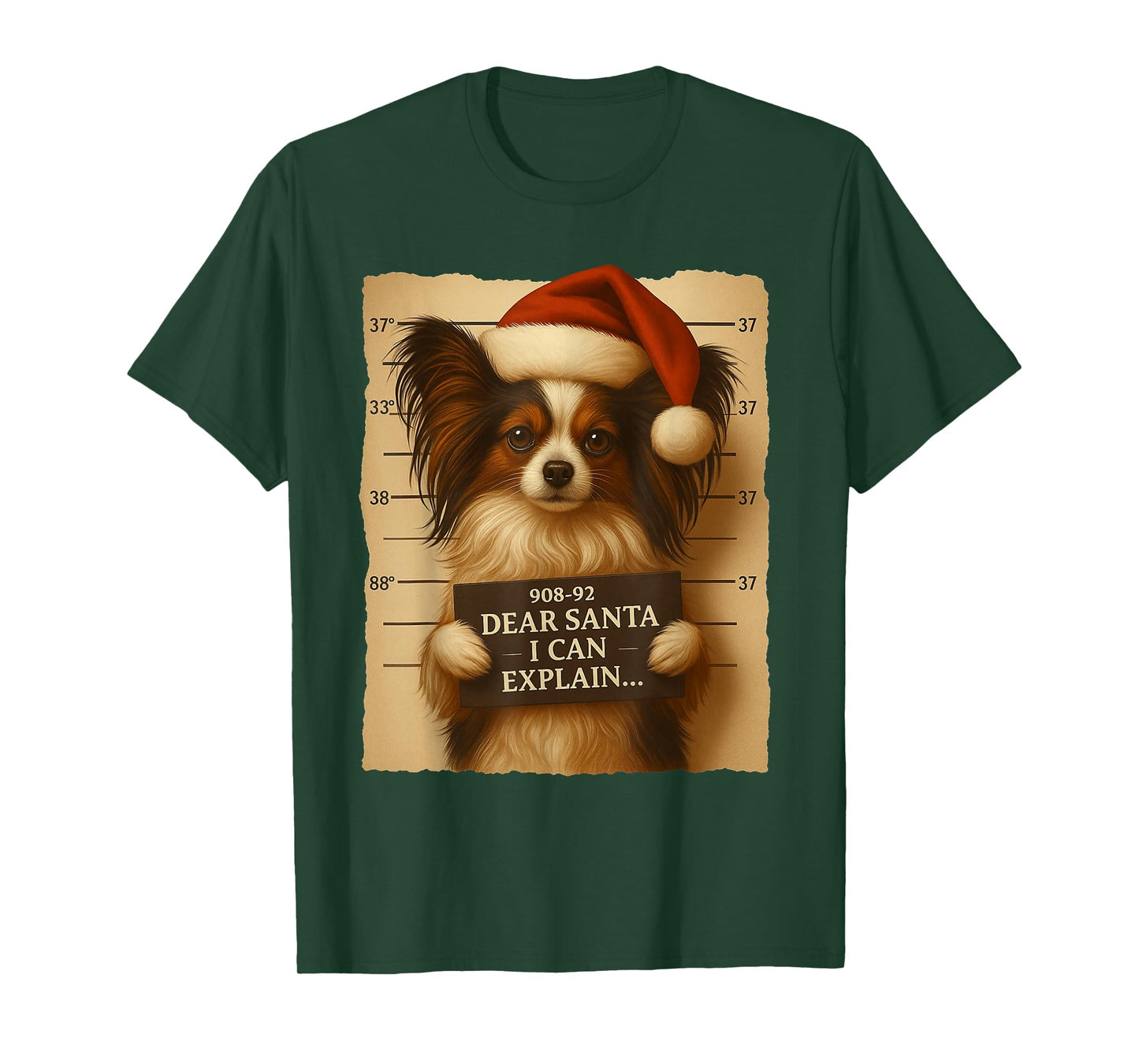 Funny Christmas Dog - Cute Papillon Santa Hat Tee T-Shirt