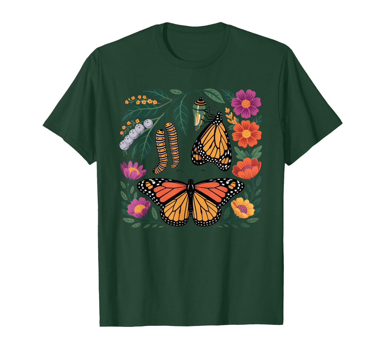 Monarch Butterfly Caterpillar Flowers Metamorphosis T-Shirt
