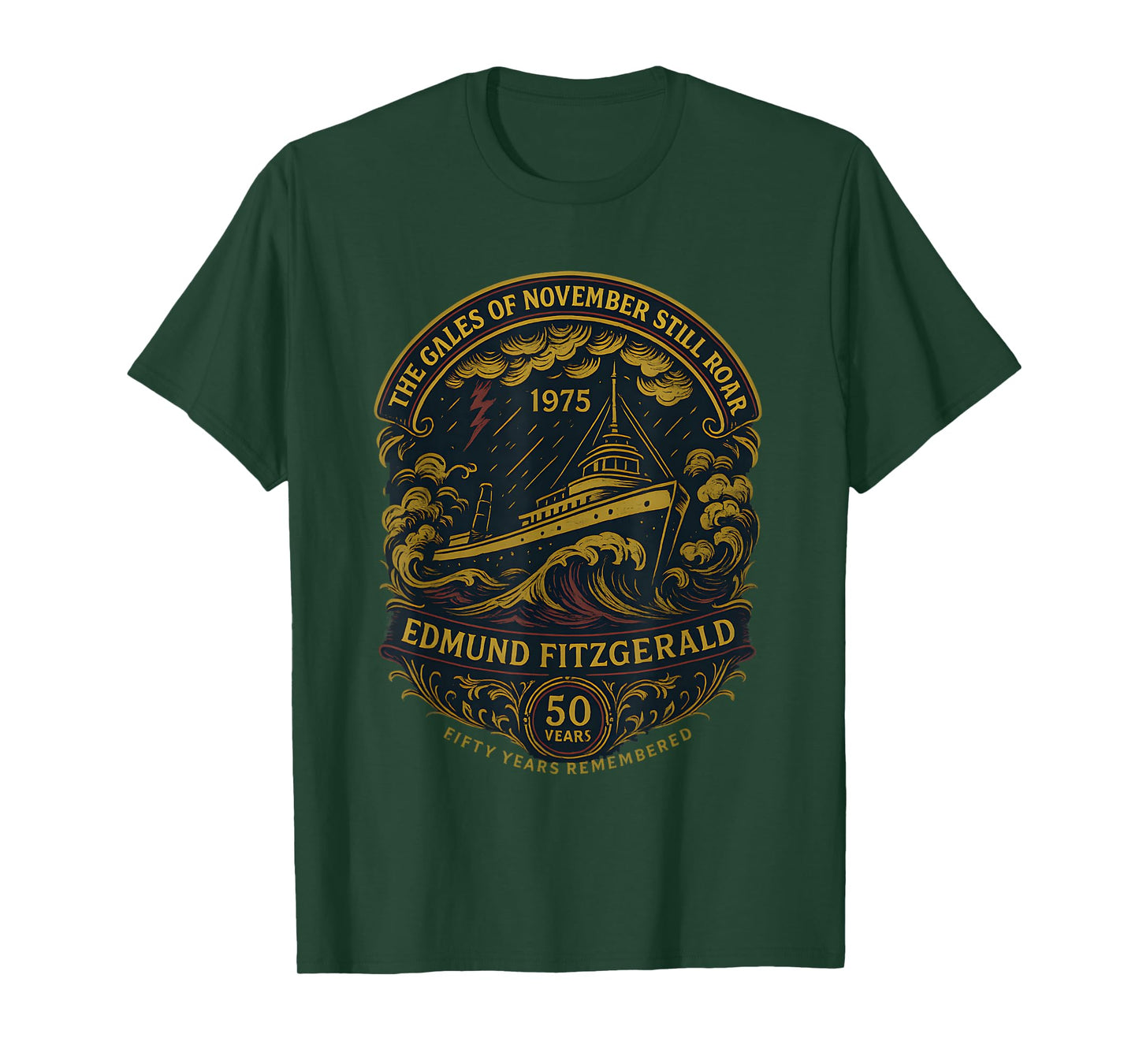 Edmund Fitzgerald Ship 1975 Anniversary Great Lakes Tribute T-Shirt