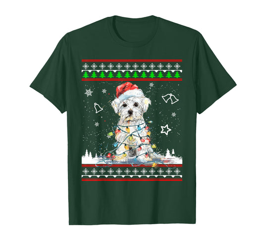 Maltese Christmas Ugly Sweater Funny Dog Xmas T-Shirt