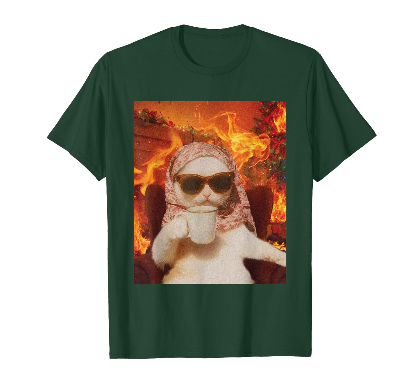 Chill Cat and Coffe Xmas Funny Cat Meme Y2K Joke T-Shirt
