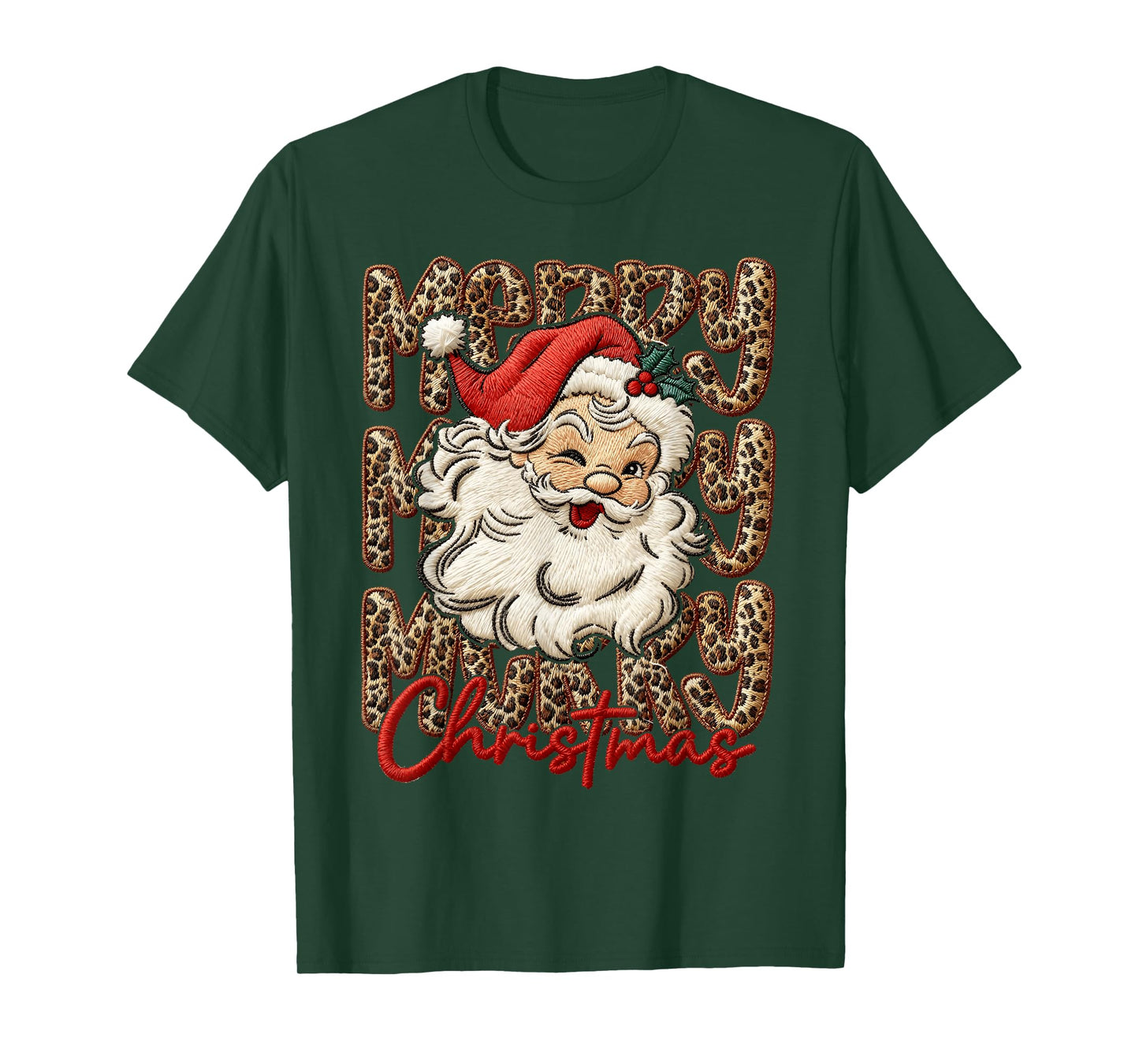Merry Christmas Leopard Santa Hat Cheetah Xmas Pajamas T-Shirt