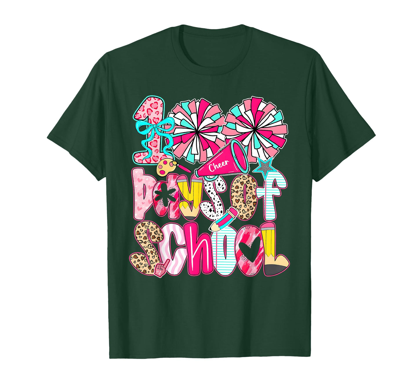 Preppy 100 Days of School Cheer Coquette Bow Kids Girls T-Shirt