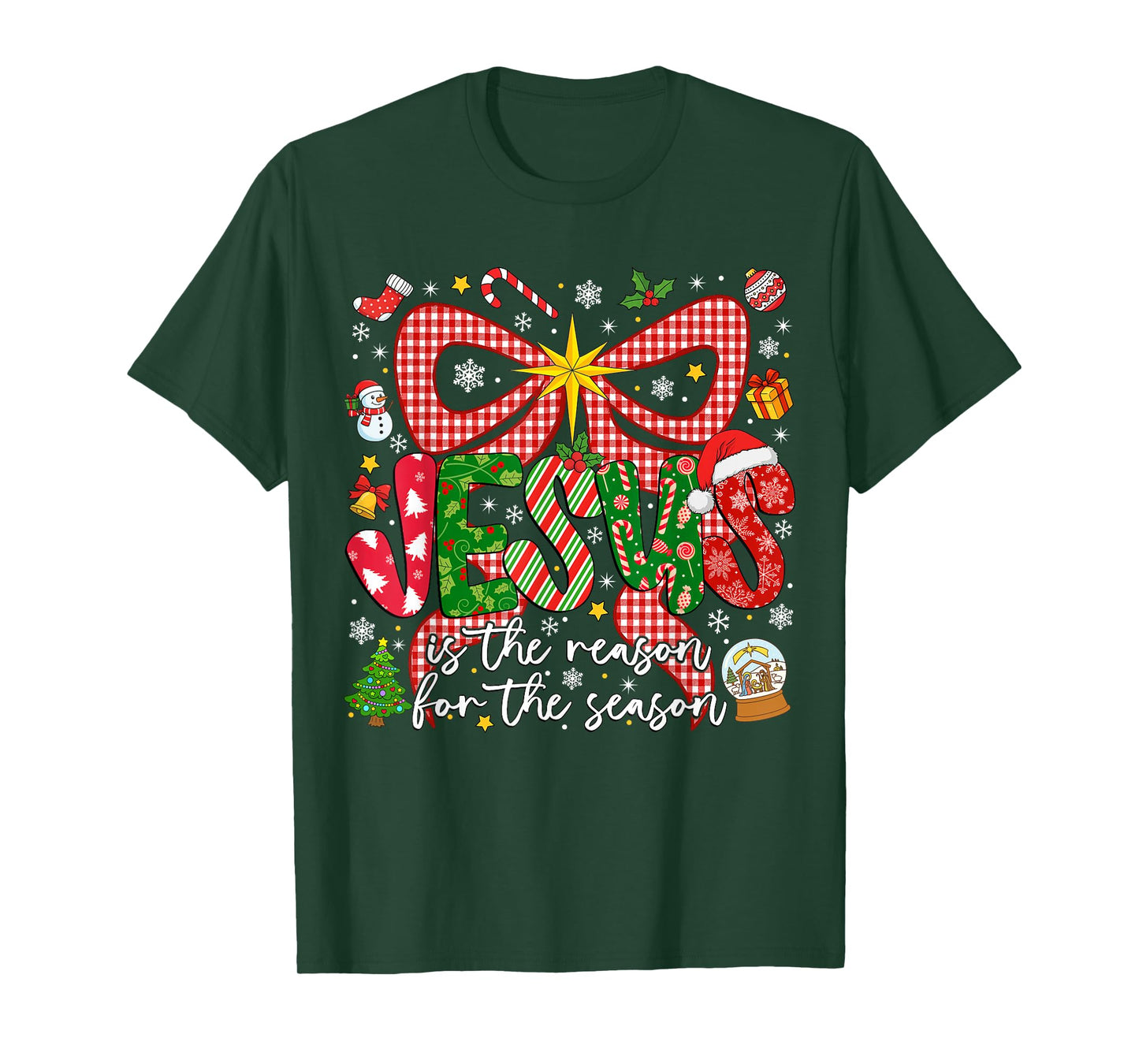 Jesus is The Reason for The Season Christian Christmas Bow T-Shirt