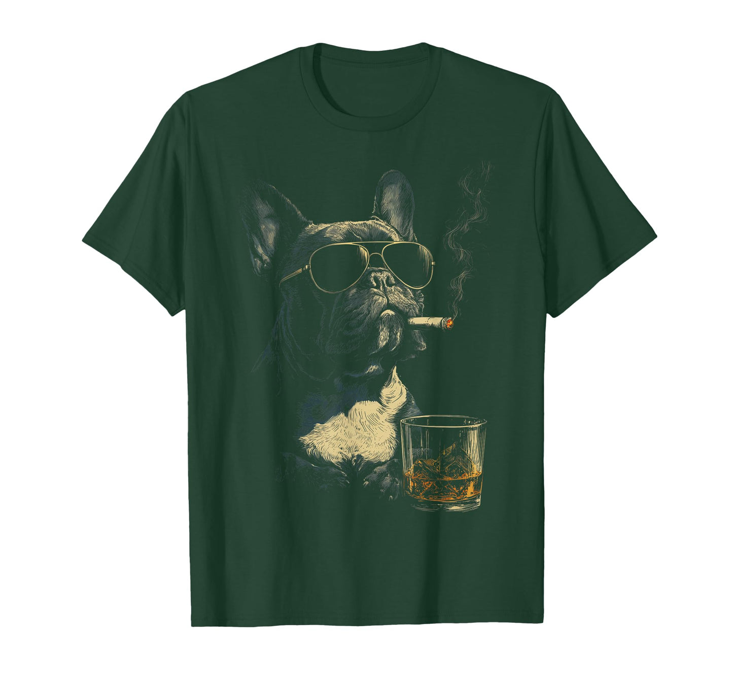 French Bulldog Smoking Cigarette Whisky Lover Funny Dog T-Shirt