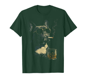 French Bulldog Smoking Cigarette Whisky Lover Funny Dog T-Shirt