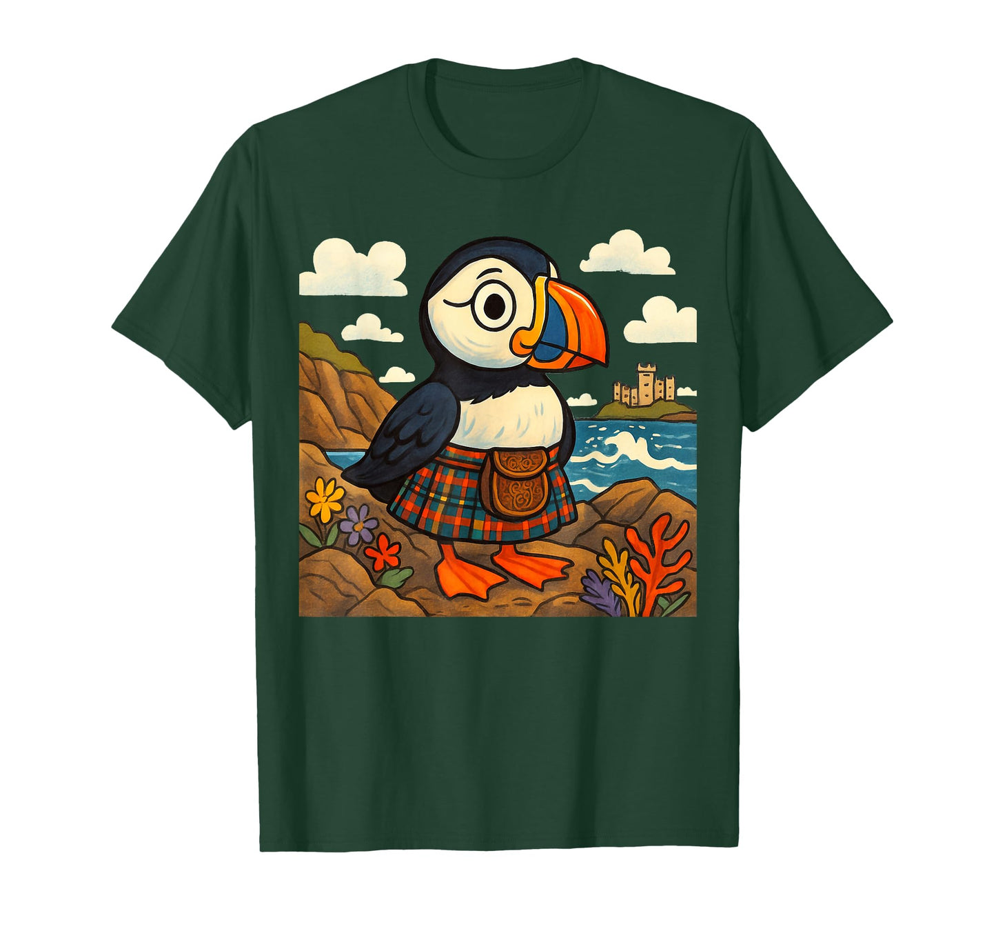 Scottish Puffin in Tartan Kilt Design | Scotland Wildlife T-Shirt