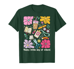 Happy 100th Day of School Boho Floral Coffee Teacher Student T-Shirt