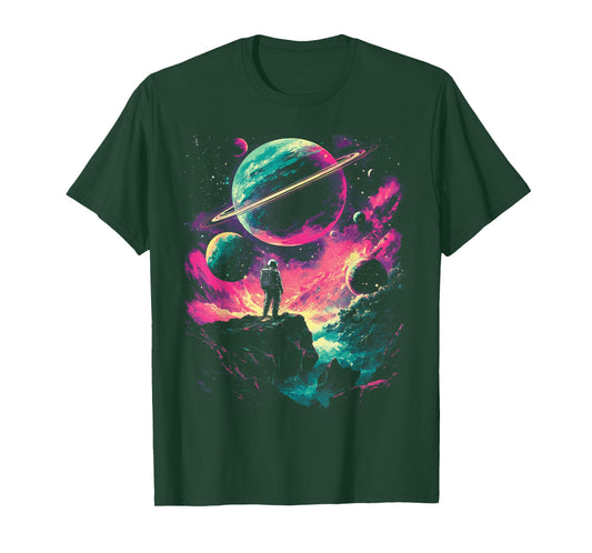 Astronaut Outer Space Galaxy Universe Planet Saturn Science T-Shirt