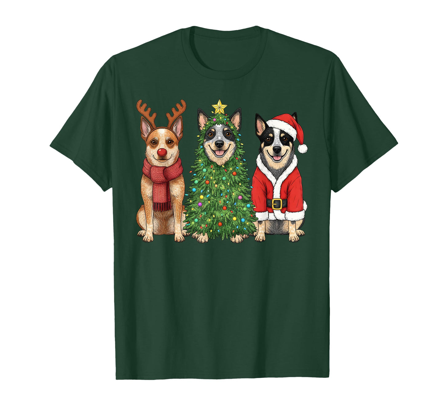 Retro Christmas Blue Heeler Santa Reindeer Dog Lover T-Shirt