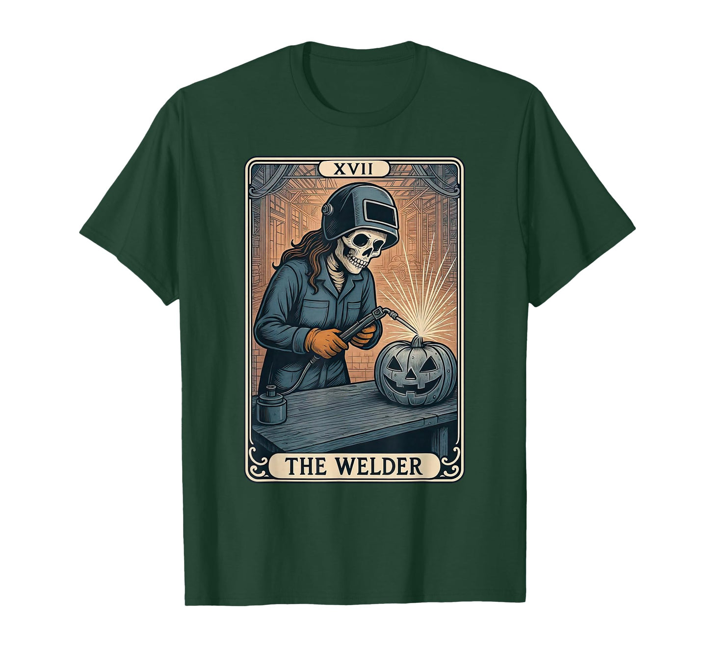 Welder Tarot Card Skeleton Female Pipeline Metal Worker T-Shirt