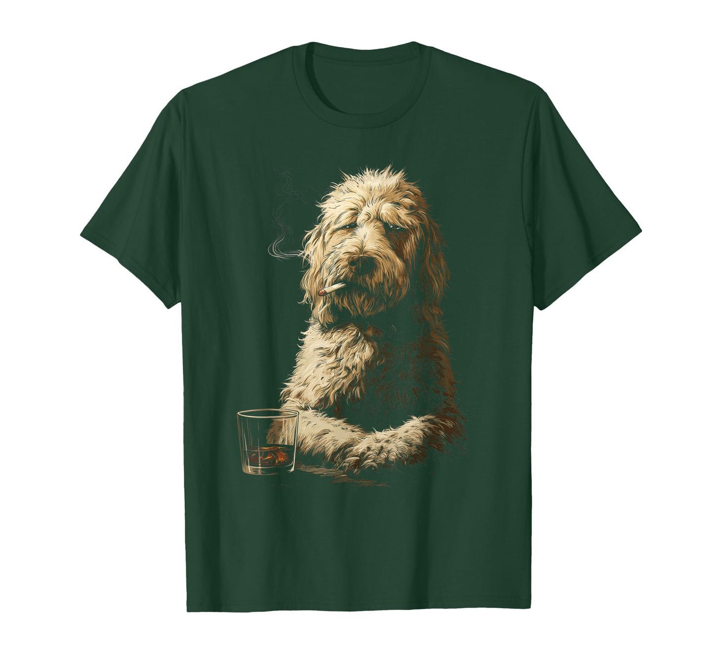 Goldendoodle Smoking Cigarette Whisky Lover Funny Doodle Dog T-Shirt