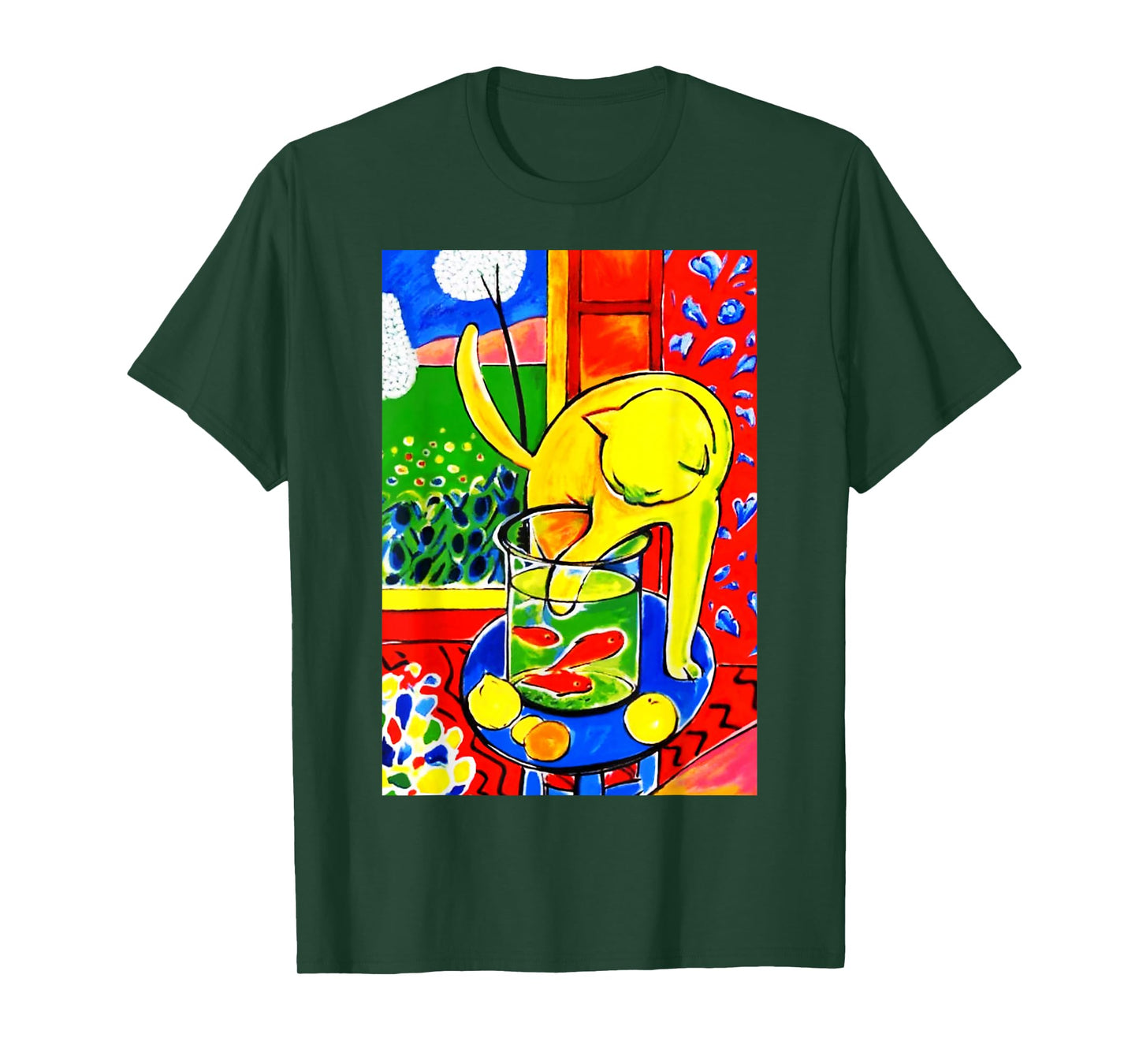 Cat with Red Fish, Matisse Inspiration, Art in Digital Style T-Shirt