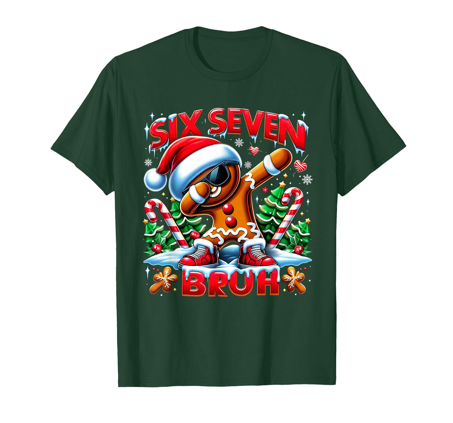 Six Seven Bruh Funny Gingerbread Christmas Meme T-Shirt