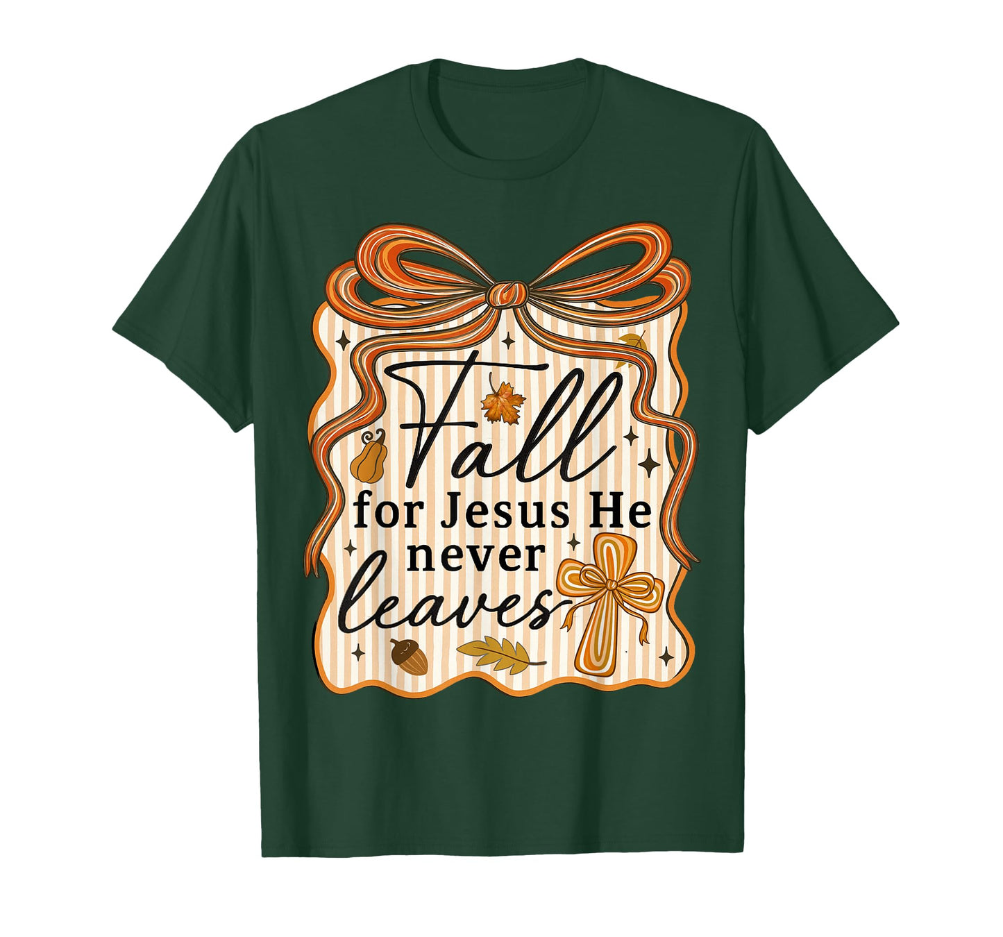 Fall for Jesus He Never Leaves Autumn Christian Womens Retro T-Shirt