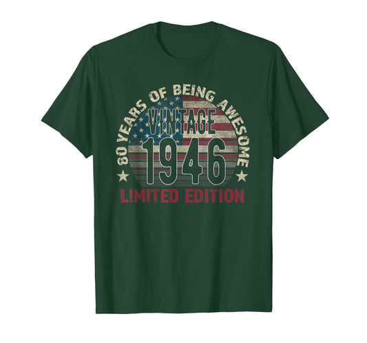 80th Birthday Gift Men Vintage Born 1946 Turning 80 Year Old T-Shirt