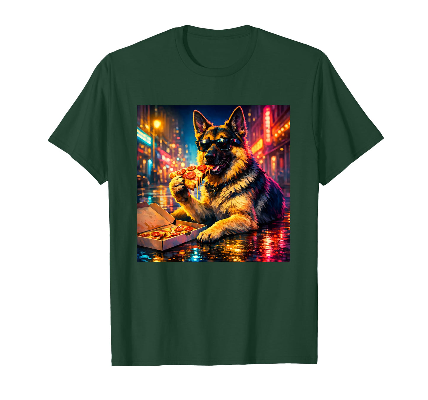 Funny German Shepherd Eating Pizza for Kids Dogs Mom Youth T-Shirt
