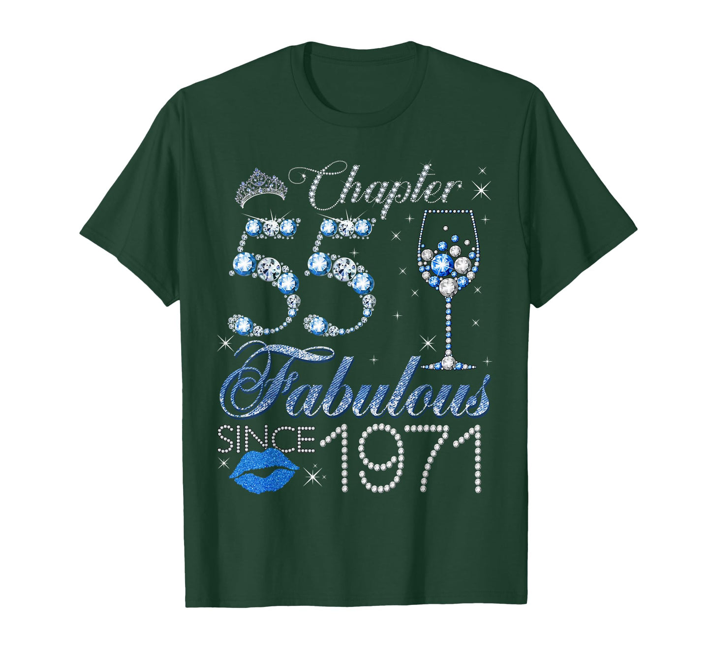Chapter 55 55th Birthday Crown Wine Glass Denim and Diamonds T-Shirt