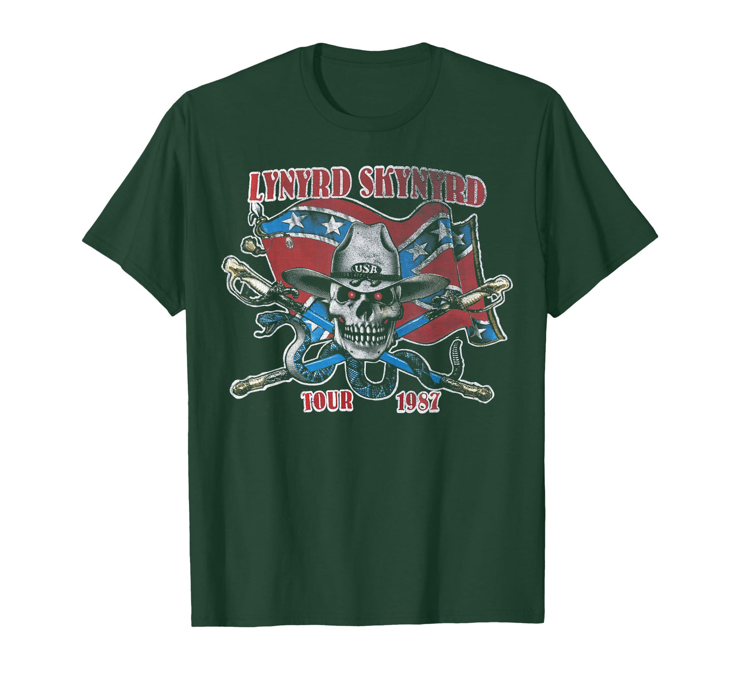 Lynyrd Skynyrd Tour 1987 Vintage USA Flag Southern Rock Band T-Shirt