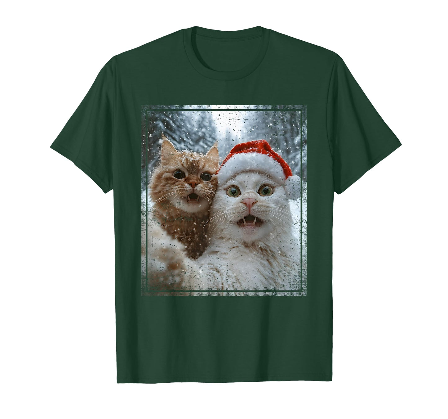 Funny Christmas Cat Selfie Santa Hat Design T-Shirt
