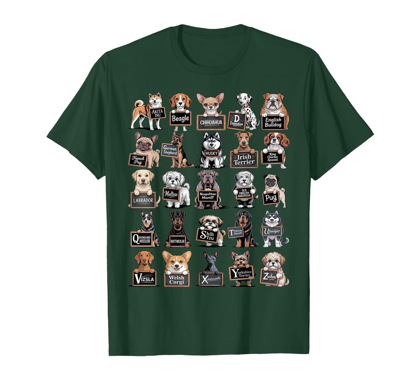 ABC Dog Breeds T-Shirt - Alphabet Dogs Educational Learning T-Shirt