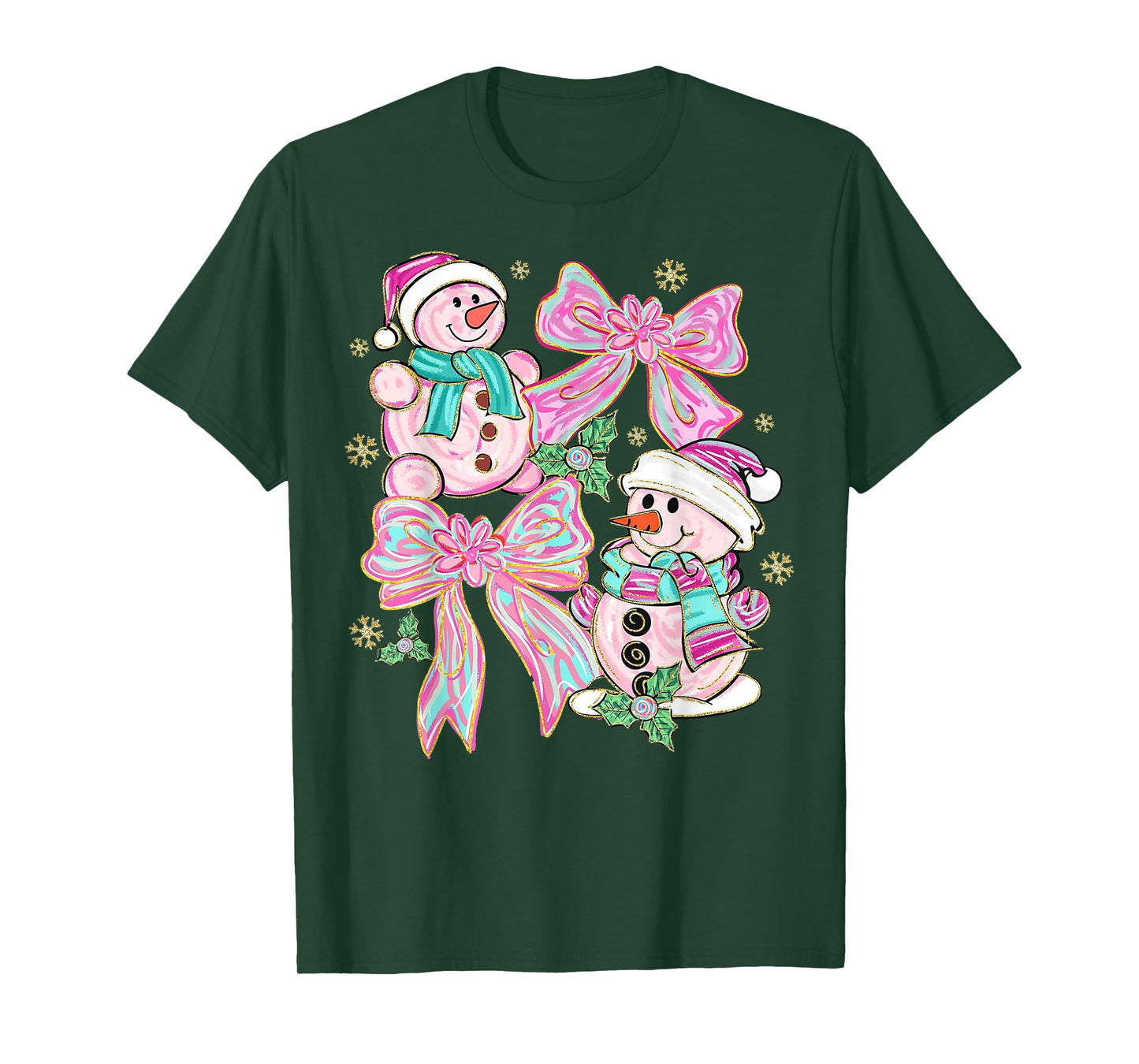 Pink Coquette Snowman Christmas Cute Holiday Design T-Shirt