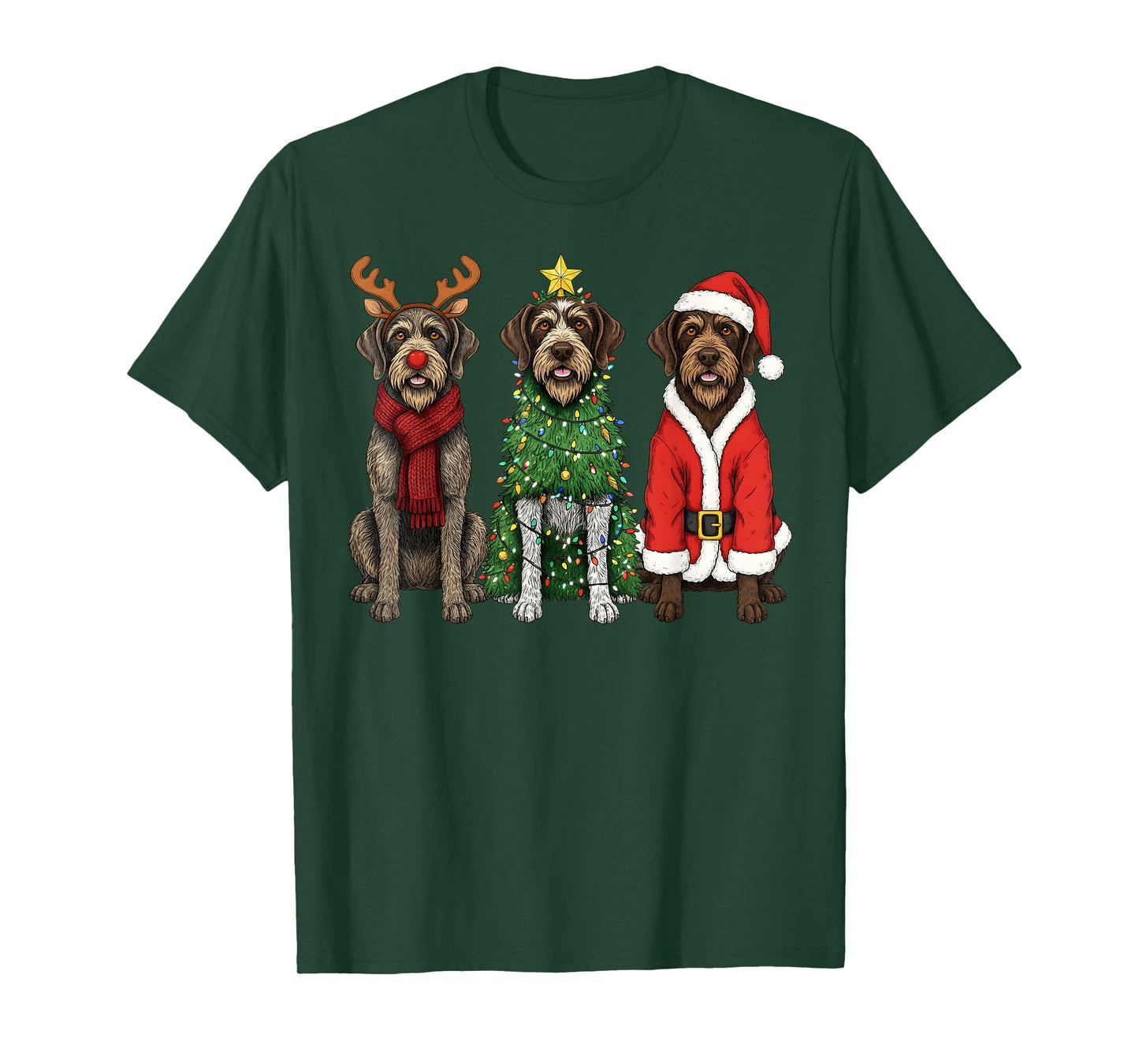 Retro Christmas Wirehaired Pointing Griffon Santa Reindeer T-Shirt