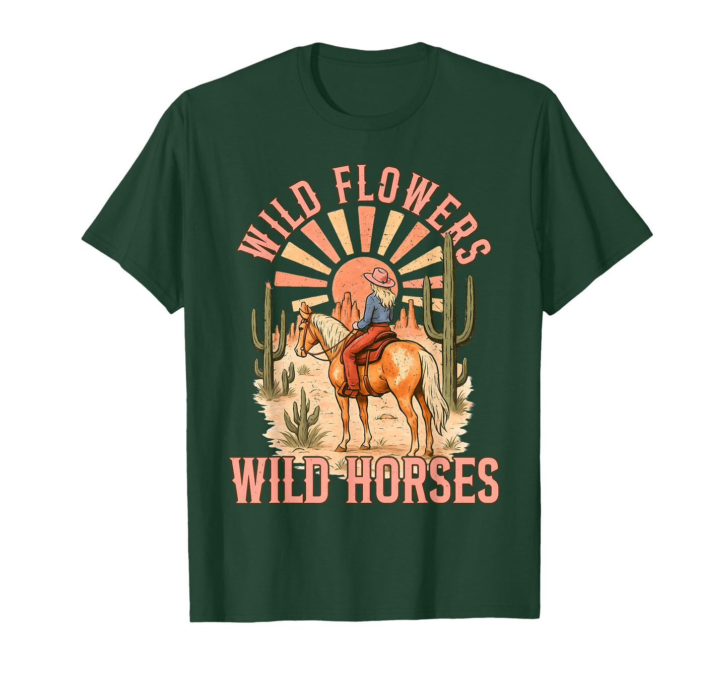 Southern Sunset Cowgirl Retro Wild Flowers Horses for Girl T-Shirt