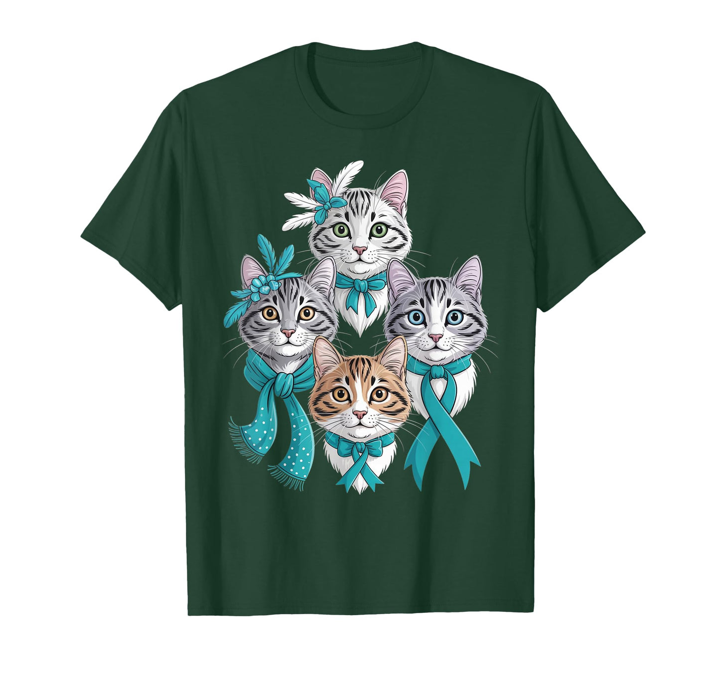 Cervical Cancer Awareness Month Cats with Teal Ribbon 2026 T-Shirt
