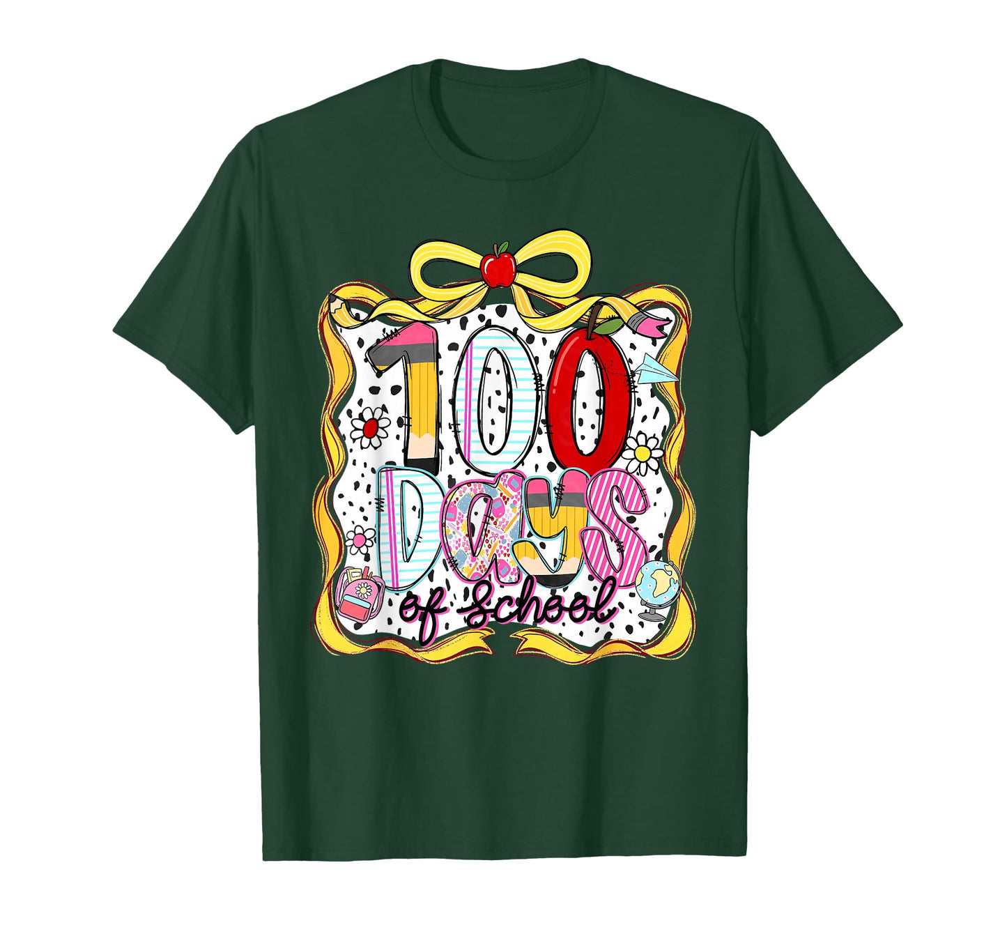 Coquette Bow 100 Days of School Student Teacher Kids Retro T-Shirt