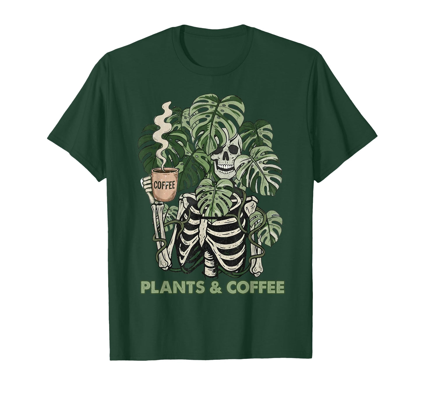 Plants and Coffee Funny Skeleton Gardening Plant Lover T-Shirt