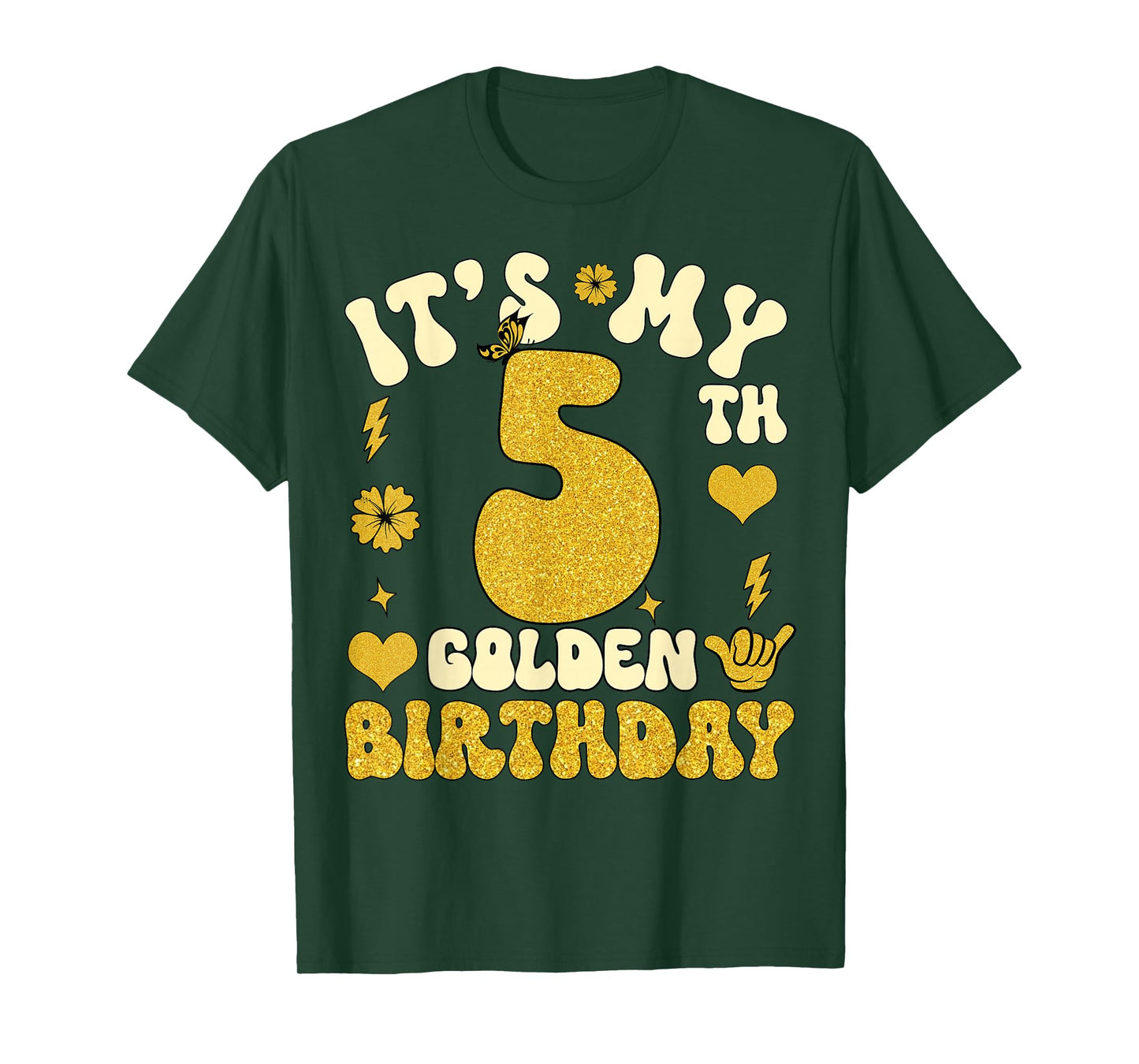 It's My 5th Golden Birthday 5 Year Old Bday Kids Groovy T-Shirt