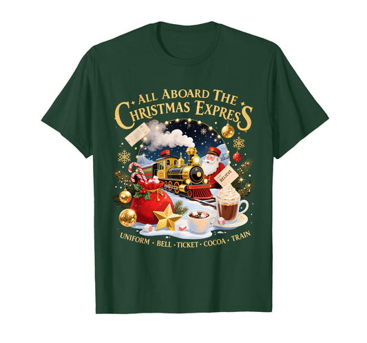 All Aboard The Christmas Express Believe Train Art T-Shirt