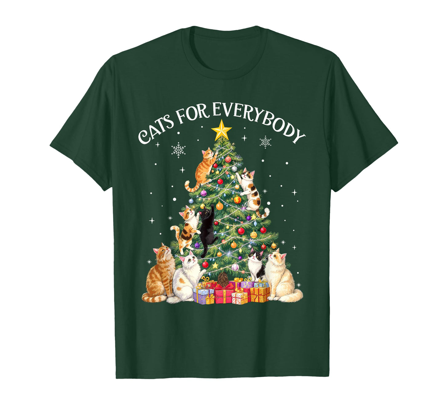 Cats for Everybody Christmas Cat Lover Funny Xmas Tree Light T-Shirt