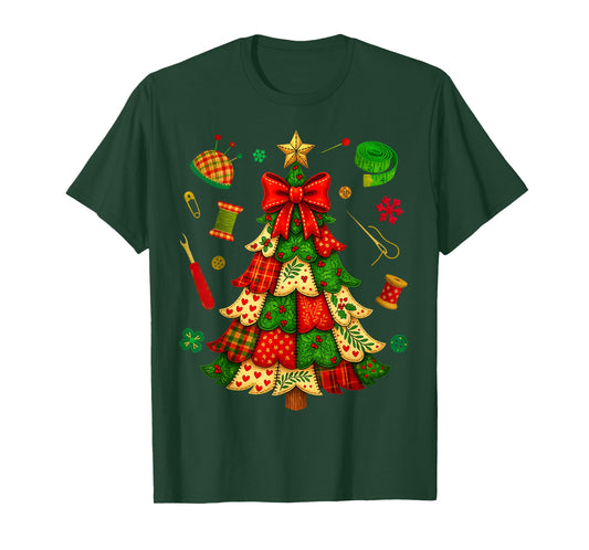 Christmas Tree Patchwork Quilting Quilter Sewing Lover Women T-Shirt