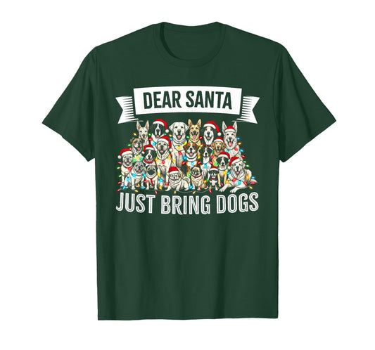 Dear Santa Just Bring Dogs Christmas Lights Dog Love Pajama T-Shirt