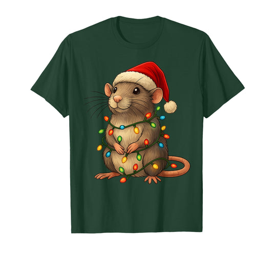 Rat Christmas Pajama Funny Xmas Lights Animals Lover Women T-Shirt