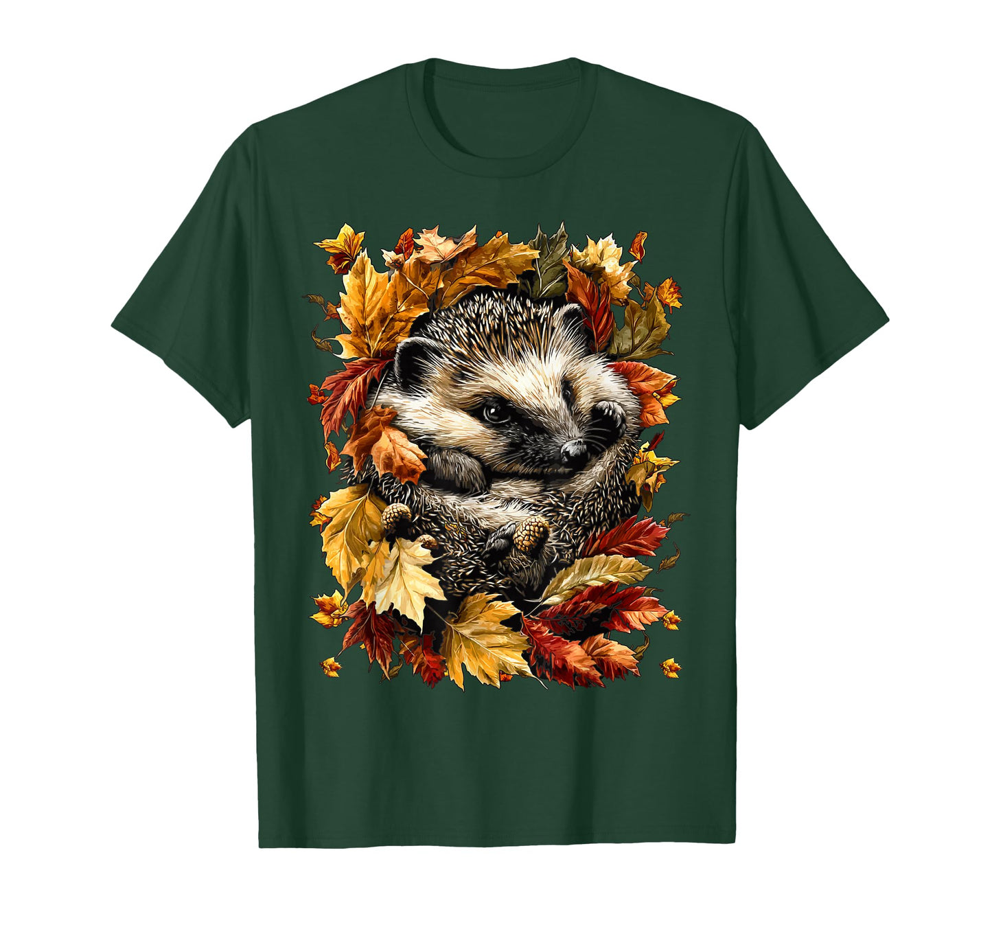 Adorable Hedgehog with Autumn Leaves Fall Season Animal T-Shirt