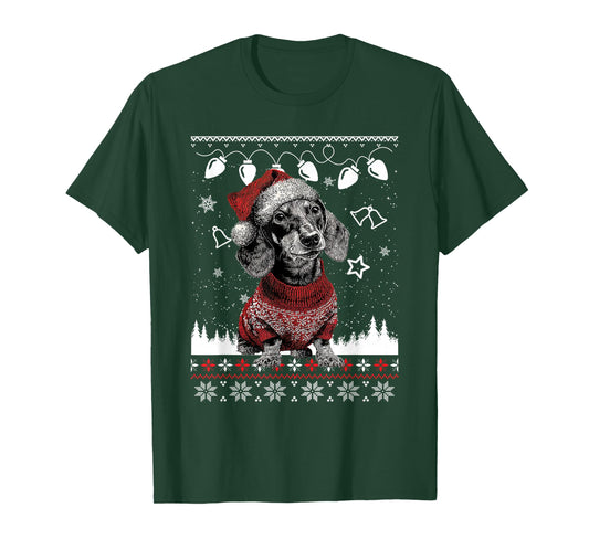 Cute Dachshund Christmas Wearing Sweater Funny Xmas Dog T-Shirt