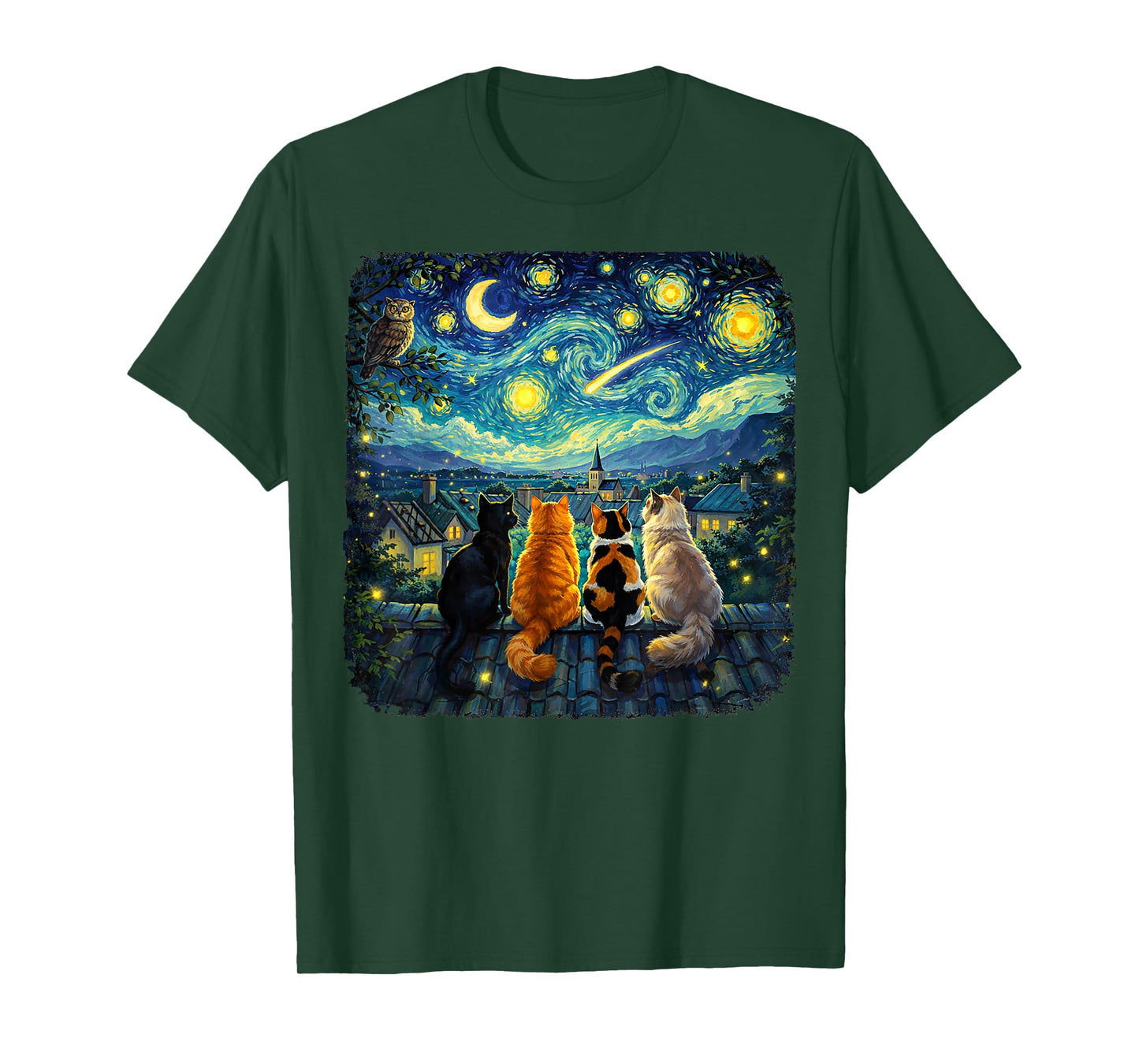 Cat Starry Night Van Gogh Cats Funny Gifts for Men Women Kid T-Shirt