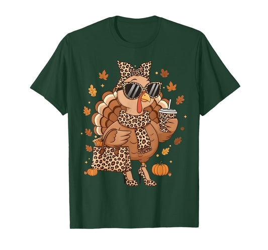 Leopard Turkey with Sunglasses Funny Thanksgiving Women T-Shirt