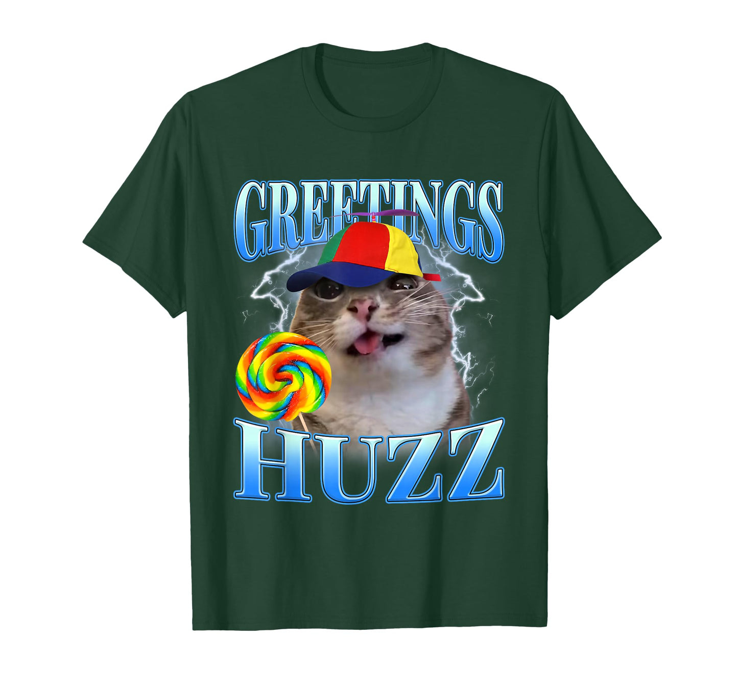 Greetings Huzz Lollipop Cat Meme Funny Gen Z Alpha Humor T-Shirt