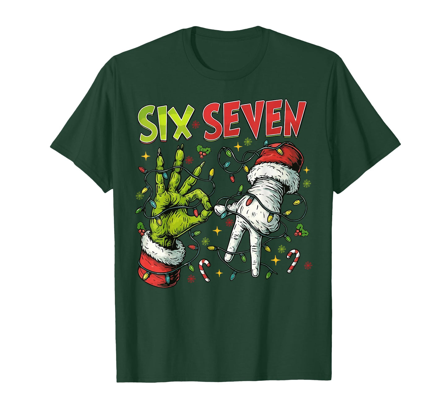6 7 Six Seven Hand Gen Z Alpha Meme Slang Xmas Christmas T-Shirt