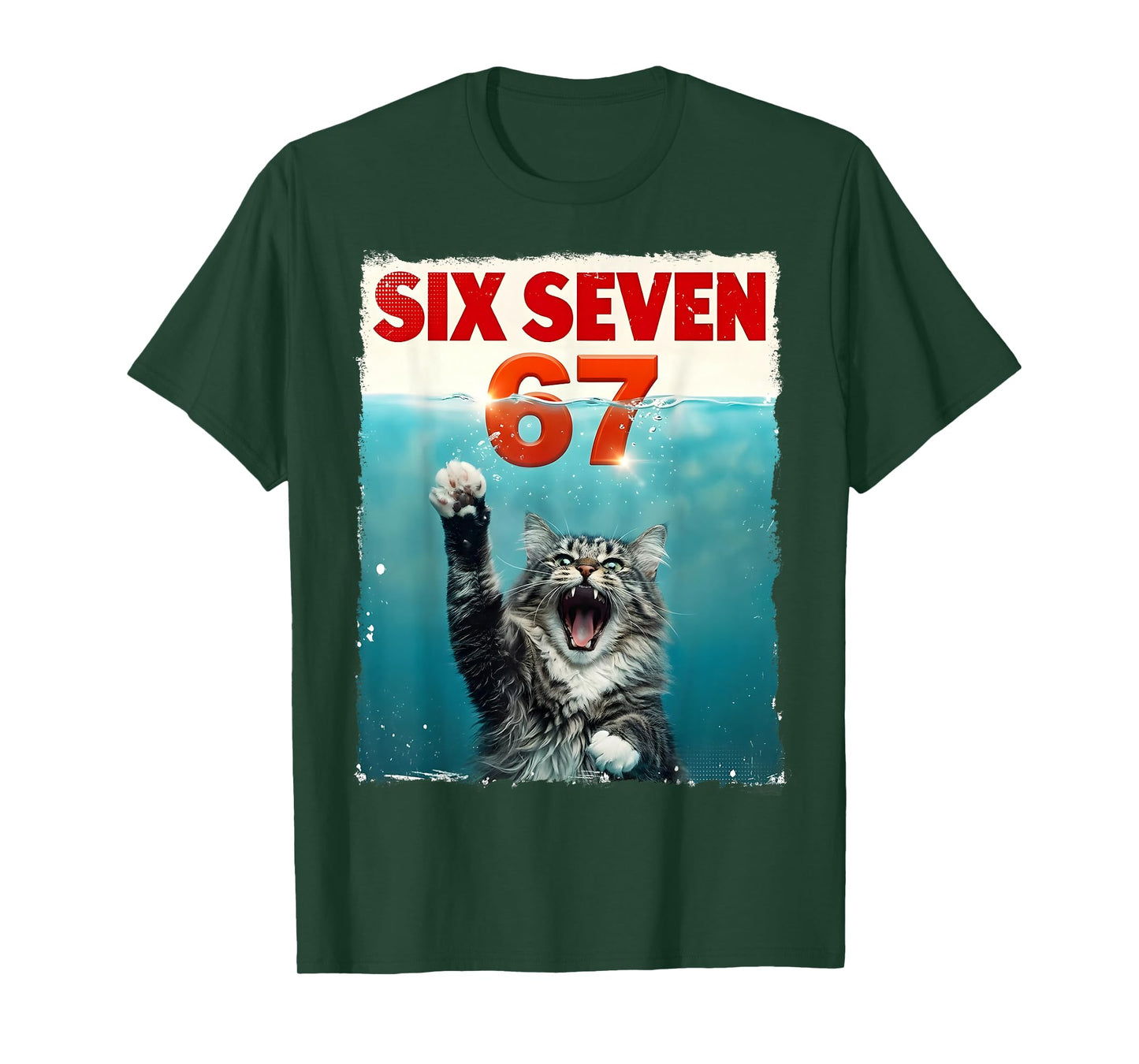 Funny Cat Six Seven 67 Meme Paws Humor Cat 67 Kitten Gift T-Shirt