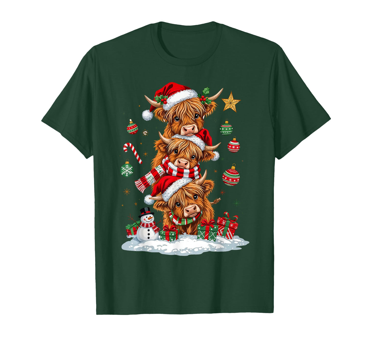 Cute Highland Cow Christmas Trees Santa Xmas Tree Pajamas T-Shirt