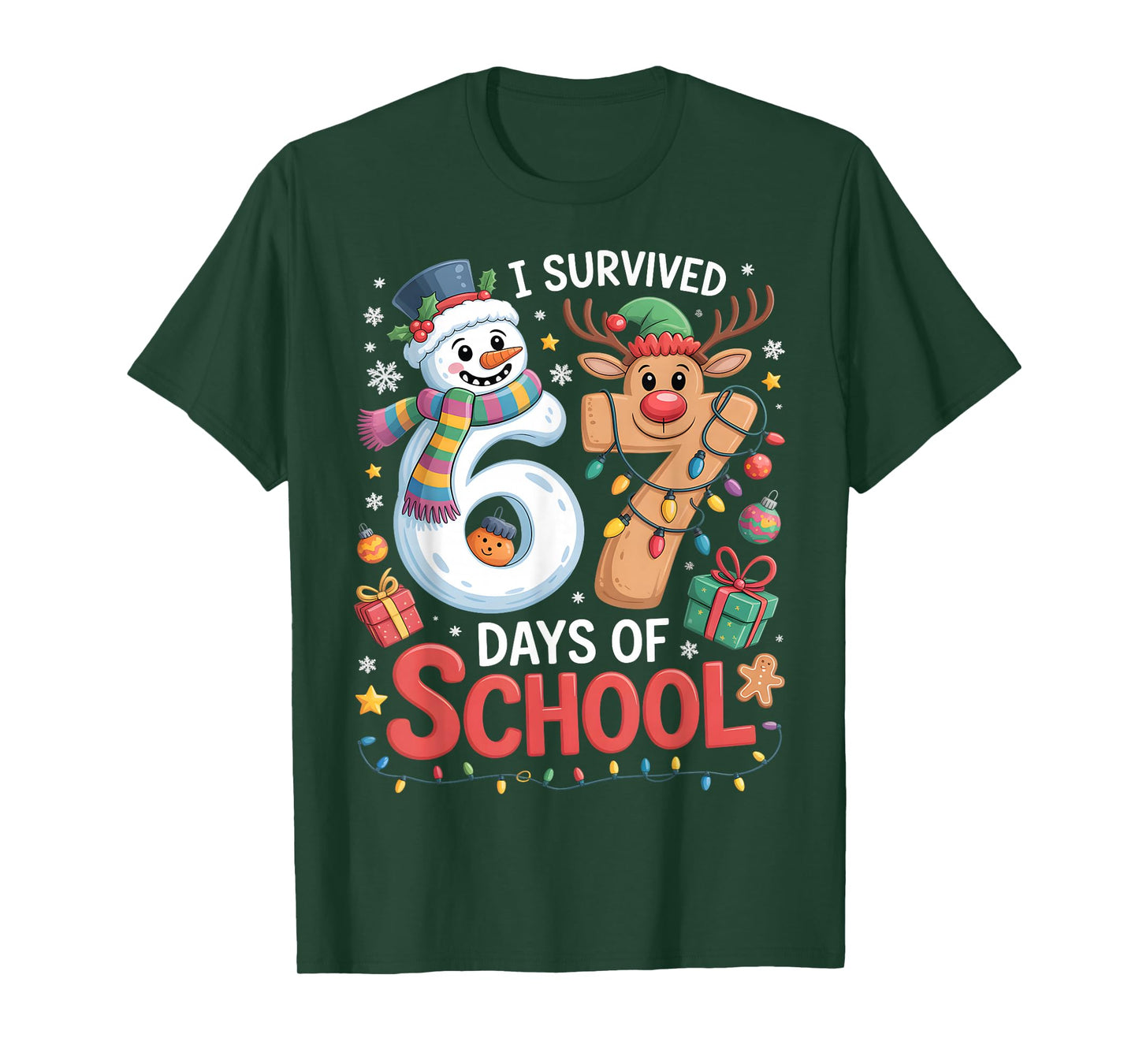 I Survived 67 Days of School Funny Meme Six Seven Christmas T-Shirt
