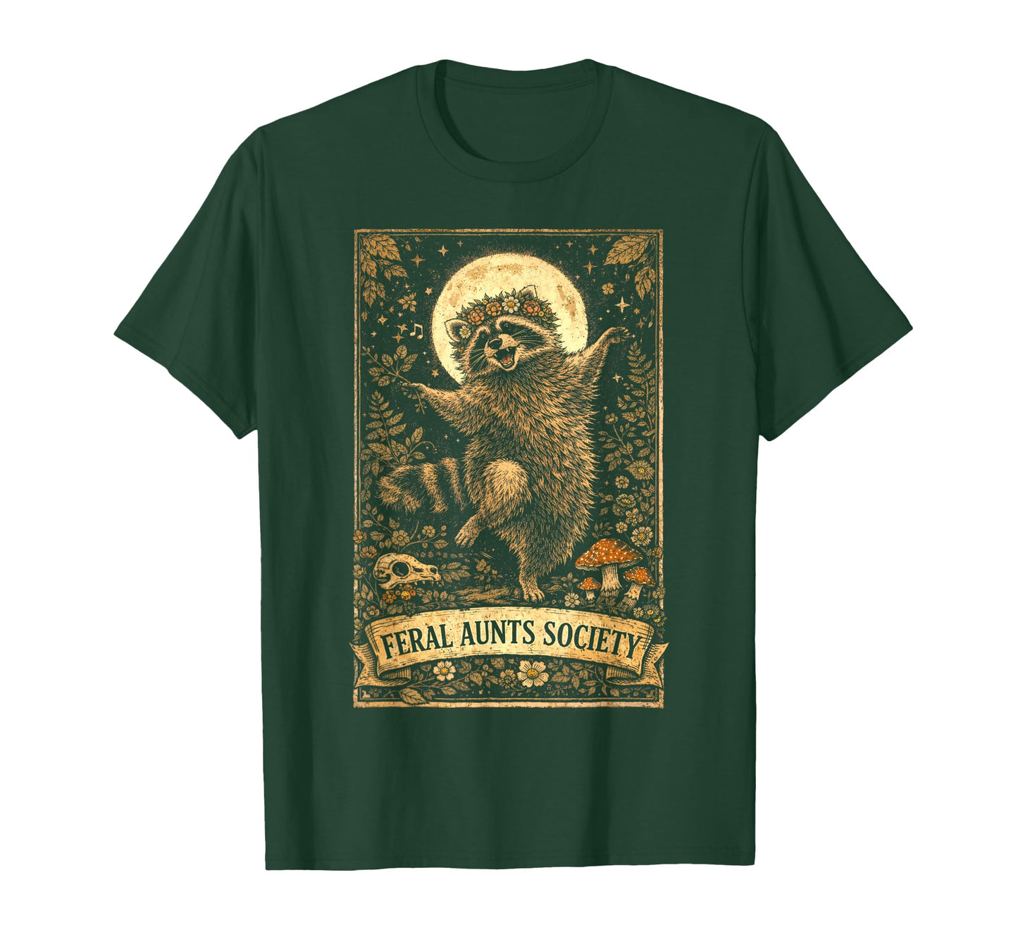 Feral Aunts Society Funny Raccoon Floral Vintage Graphic T-Shirt